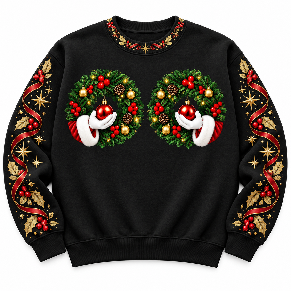 Christmas Sweatshirt with Funny Wreath Ornaments Holiday Crewneck