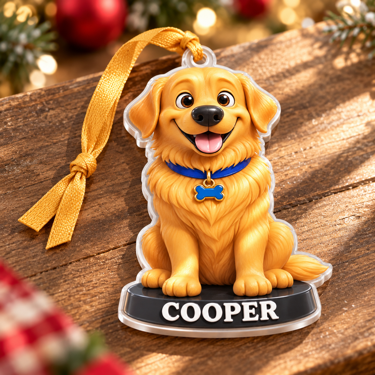 Golden Retriever Dog Holiday Tree Hanging Decoration, Yellow Puppy Figure - 3D Relief Ornament