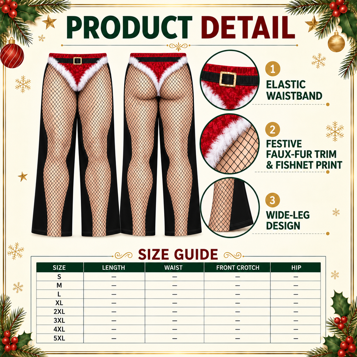 Novelty Christmas Pajama Pants Fishnet Santa Brief Print Loungewear