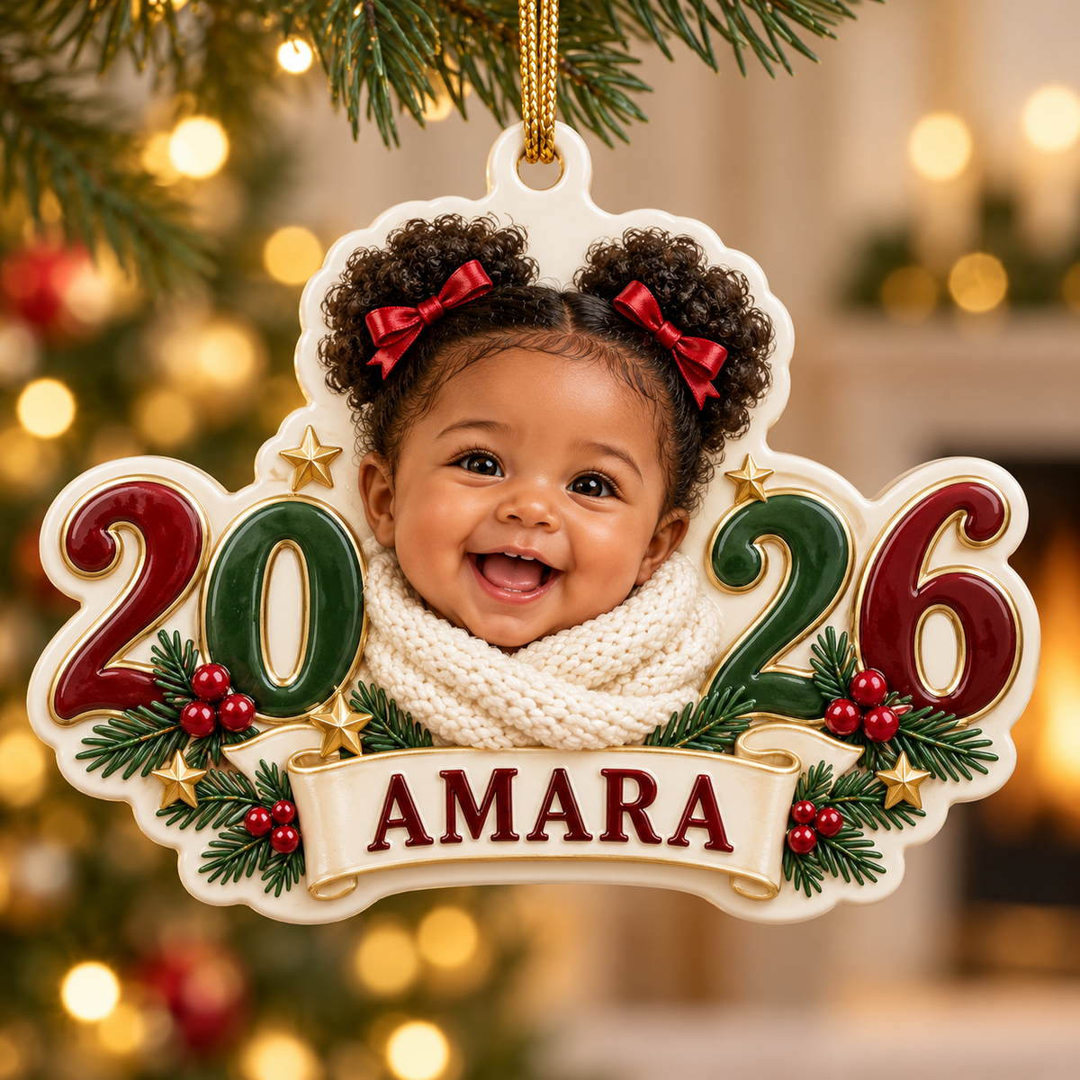 Baby Photo Keepsake 2026 Year Commemorative Ceramic Style Hanging Decor - 3D Relief Ornament