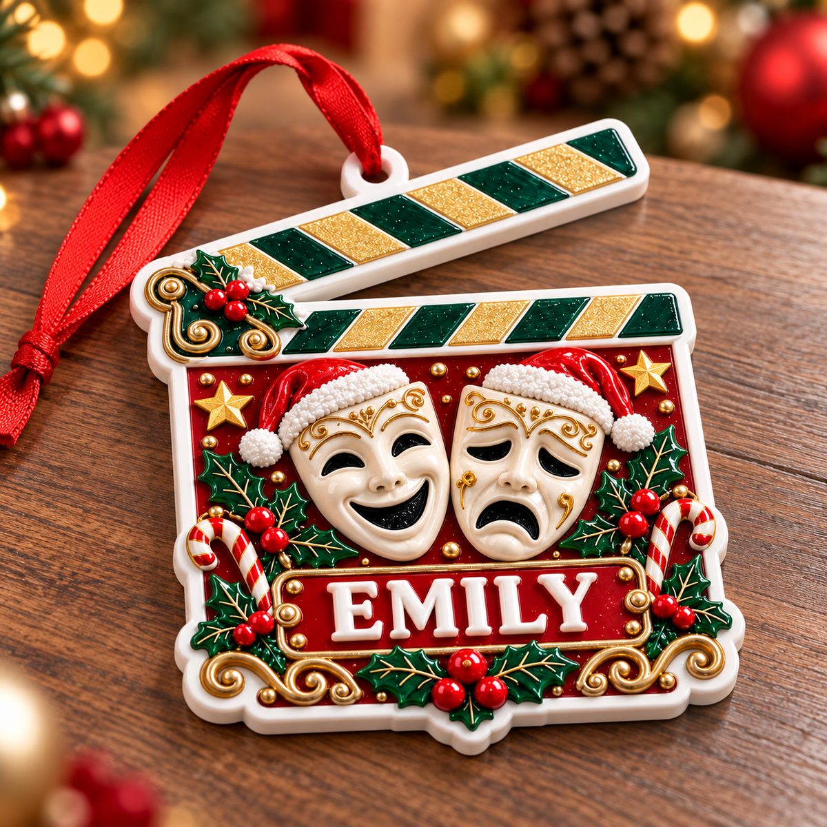 Drama Clapboard Theater Masks Christmas Tree Hanging Keepsake - 3D Relief Ornament