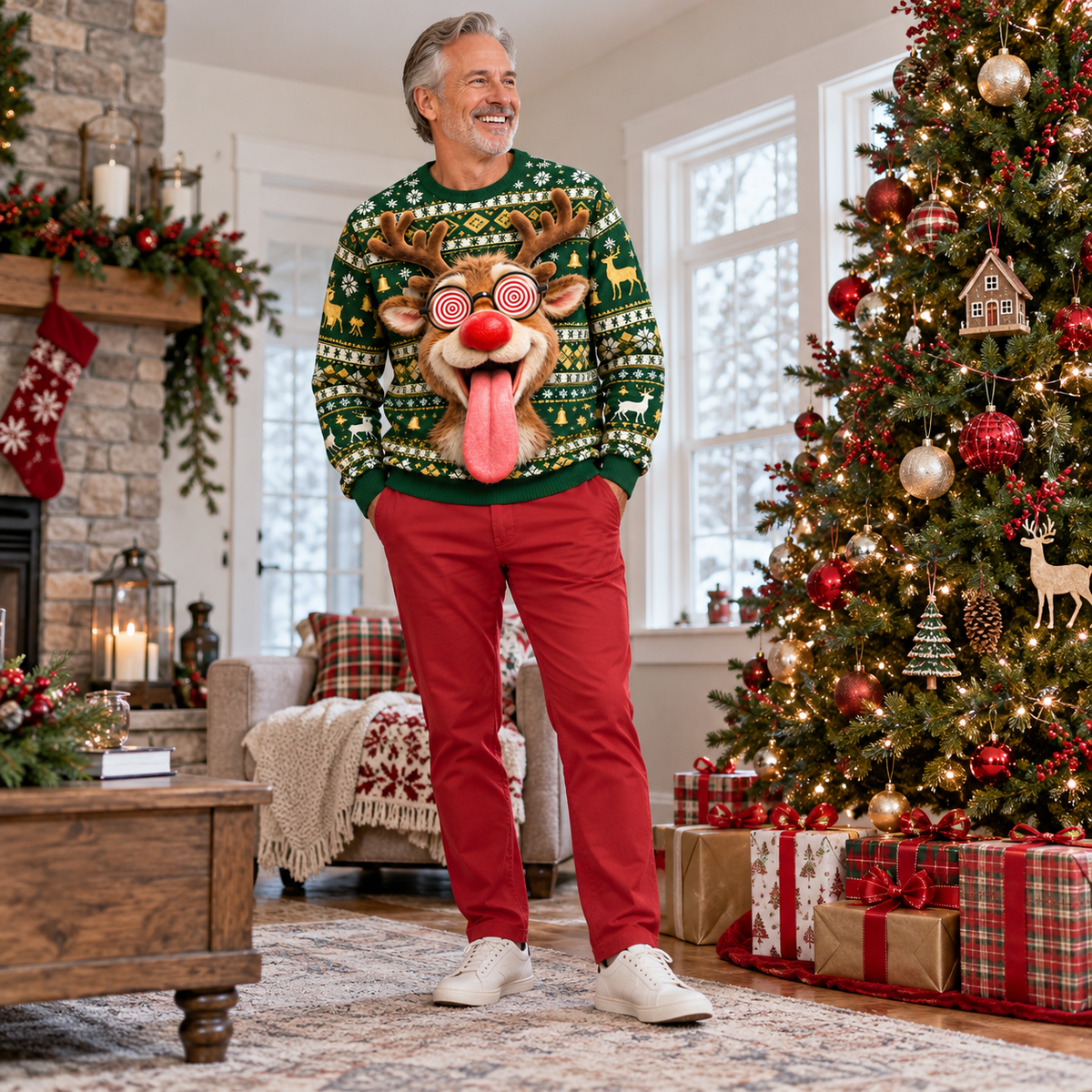 Funny Christmas Sweatshirt Hypnotic 3D Tongue Graphic Pullover