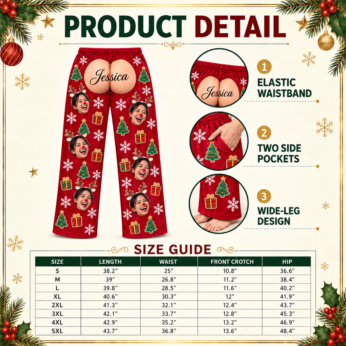 Mens Christmas Pajama Pants Red Holiday Graphic Print Lounge Bottoms
