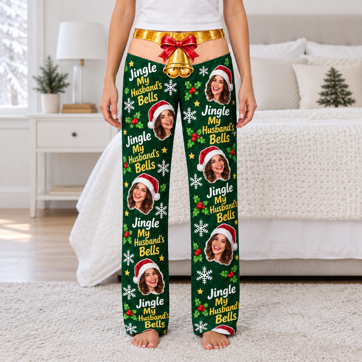 Mens Christmas Pajama Pants Festive Holiday Bell Lounge Bottoms