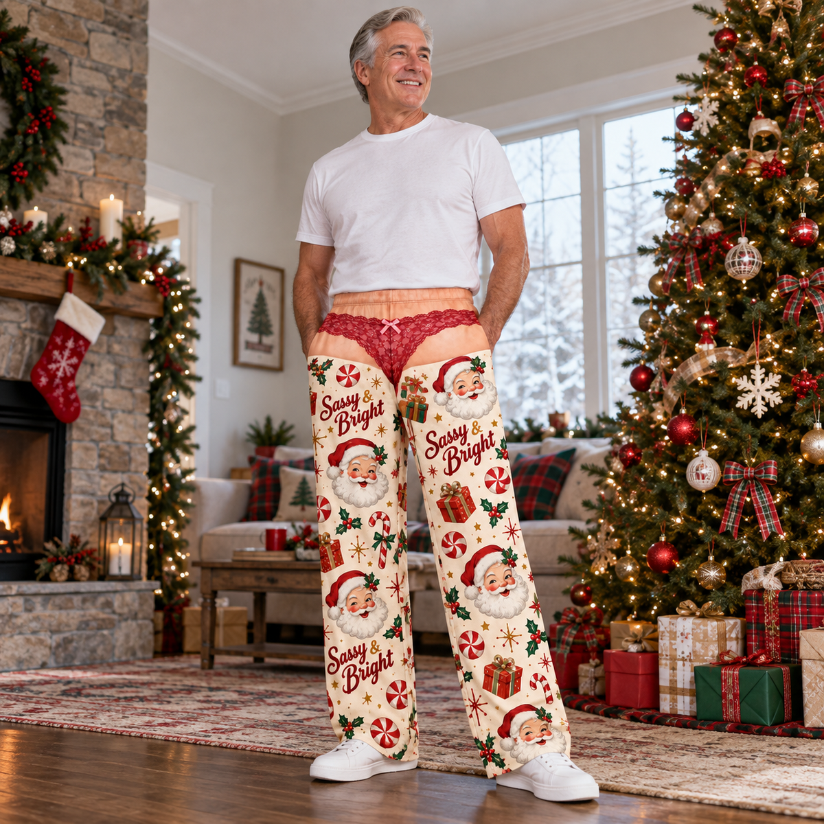 Christmas Pajama Pants Wide Leg Printed Lounge Trousers