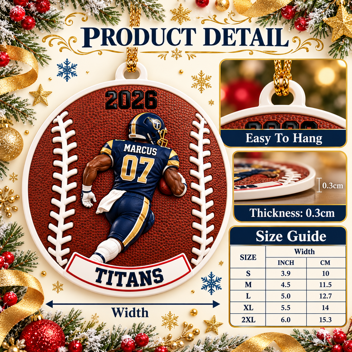 Football Running Back Round Medallion Holiday Tree Keepsake - 3D Relief Ornament