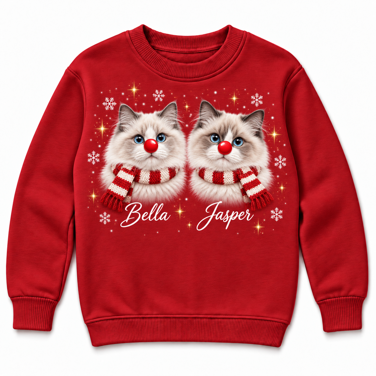 Christmas Cat Sweatshirt Holiday Graphic Red Nose Pet Crewneck