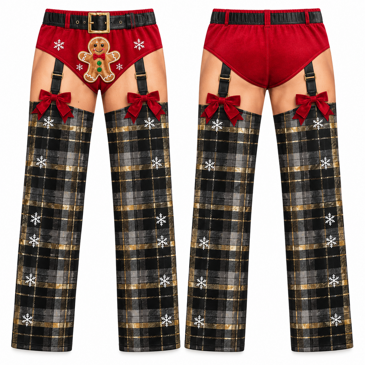 Funny Christmas Pajama Pants Plaid Gingerbread Garter Belt Trousers