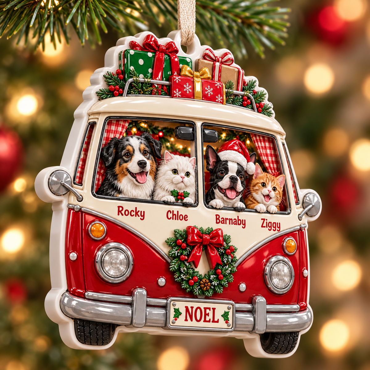 Christmas Camper Van with Dogs and Cats Holiday Hanging Keepsake - 3D ...