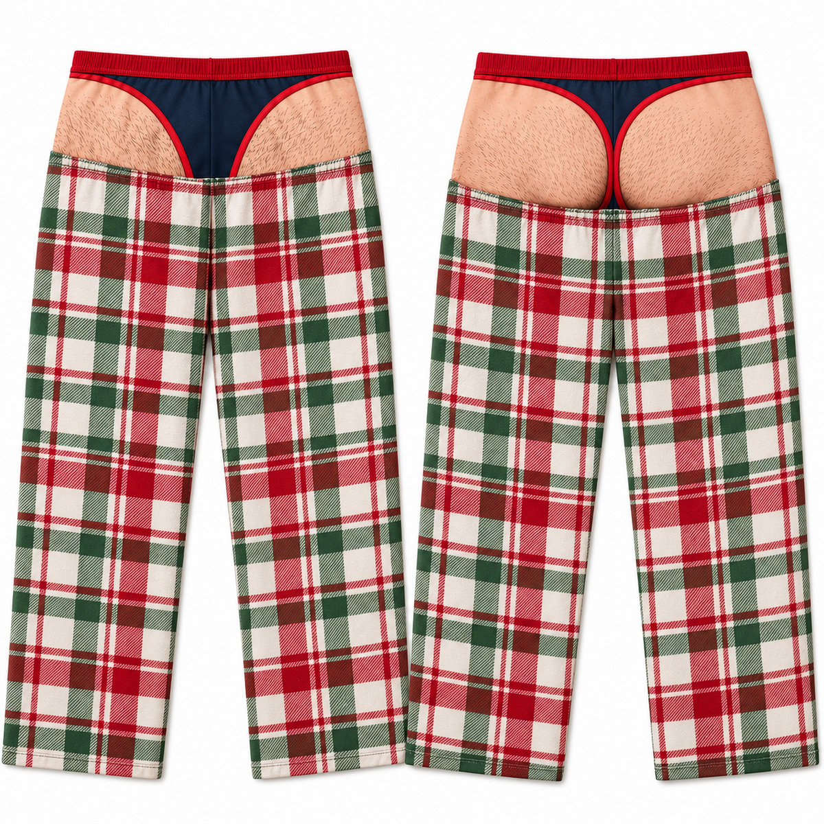 Men's Novelty Plaid Pajama Pants with Fake Sagging Briefs Print