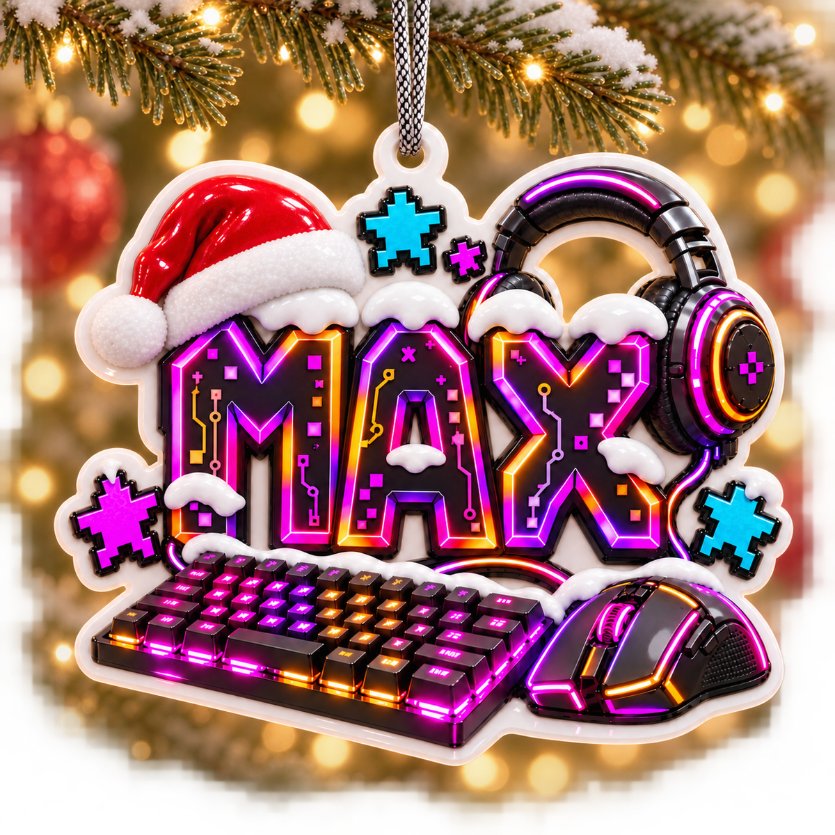 Video Gaming Santa Hat with Keyboard and Headset Christmas Holiday Decoration - 3D Relief Ornament