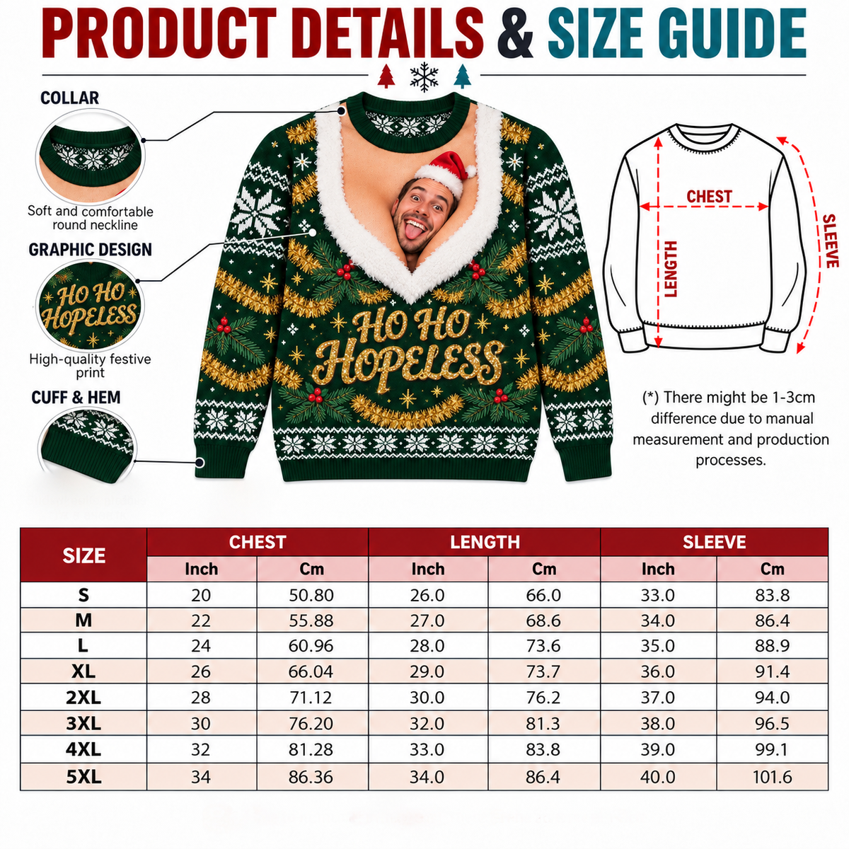 Ugly Christmas Sweatshirt HoHo Hopeless Holiday Graphic Crewneck