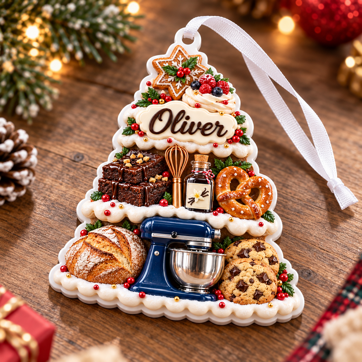 Baking Theme Christmas Tree Shape Stand Mixer and Pastries Hanging Decor - 3D Relief Ornament