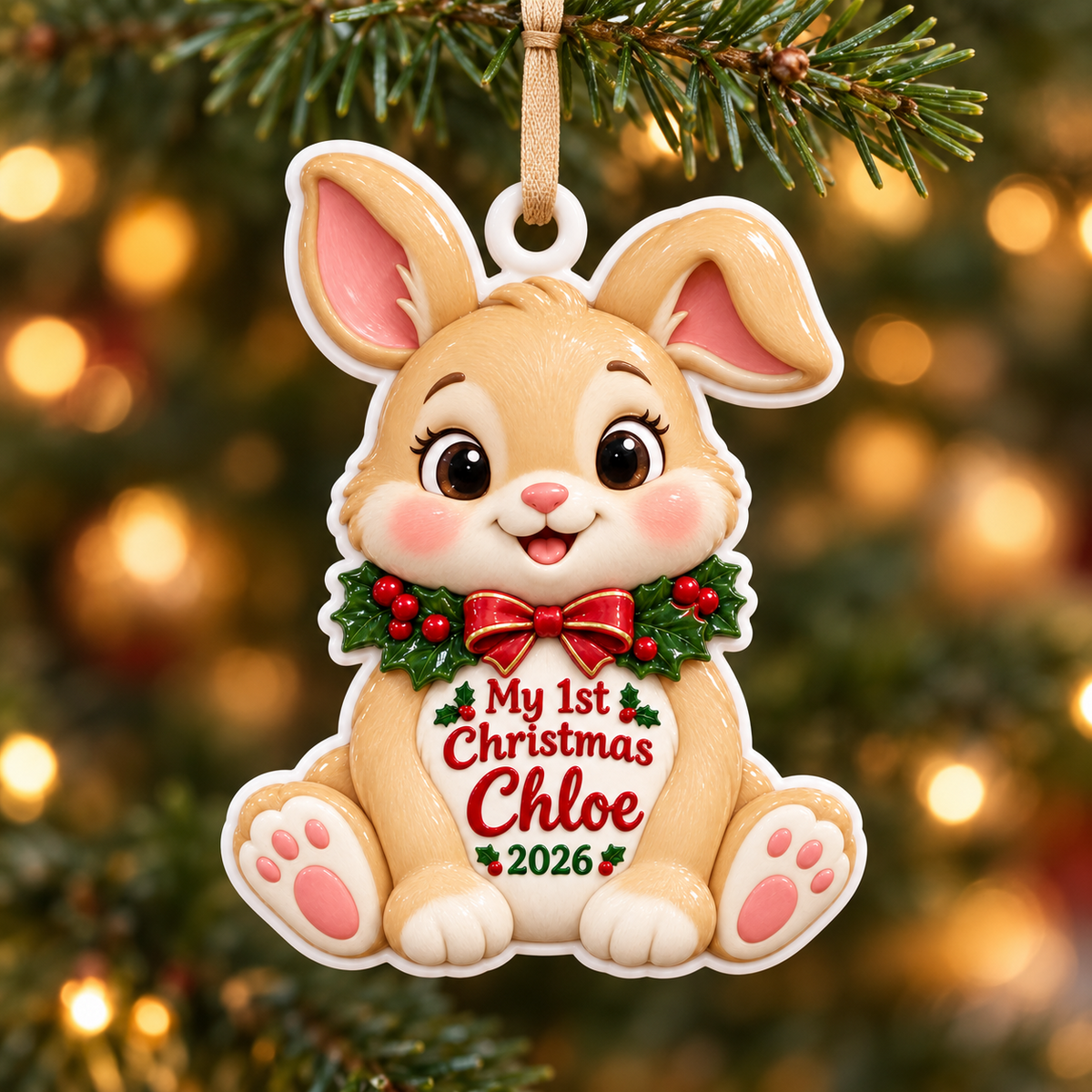 Baby Bunny First Christmas Acrylic Holiday Keepsake - 3D Relief Ornament