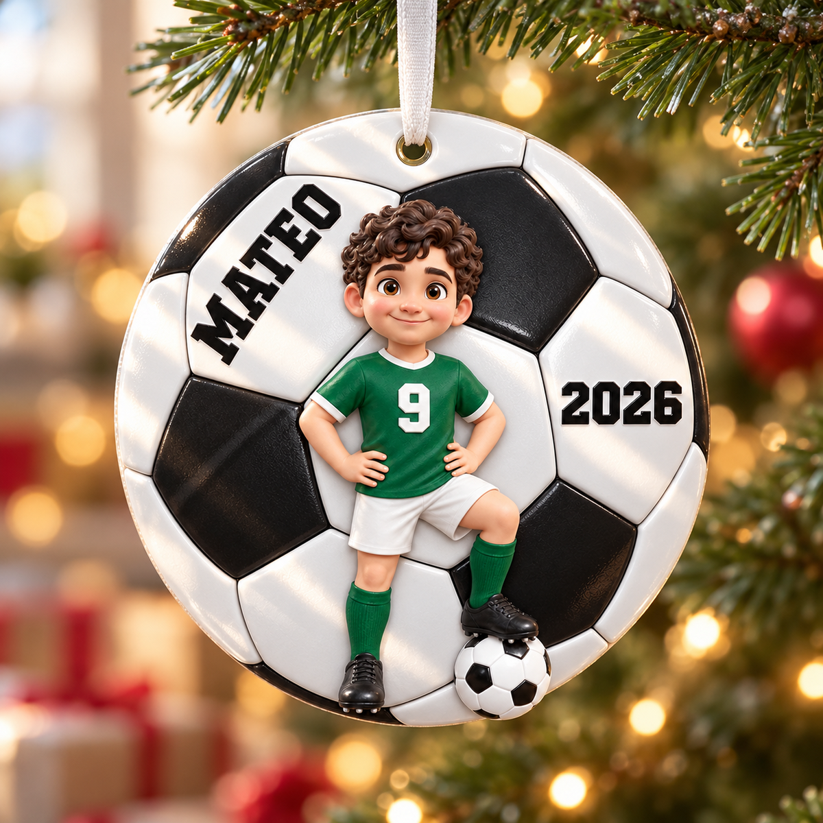 Soccer Ball 2026 Black and White Sports Keepsake Hanging Bauble - 3D Relief Ornament