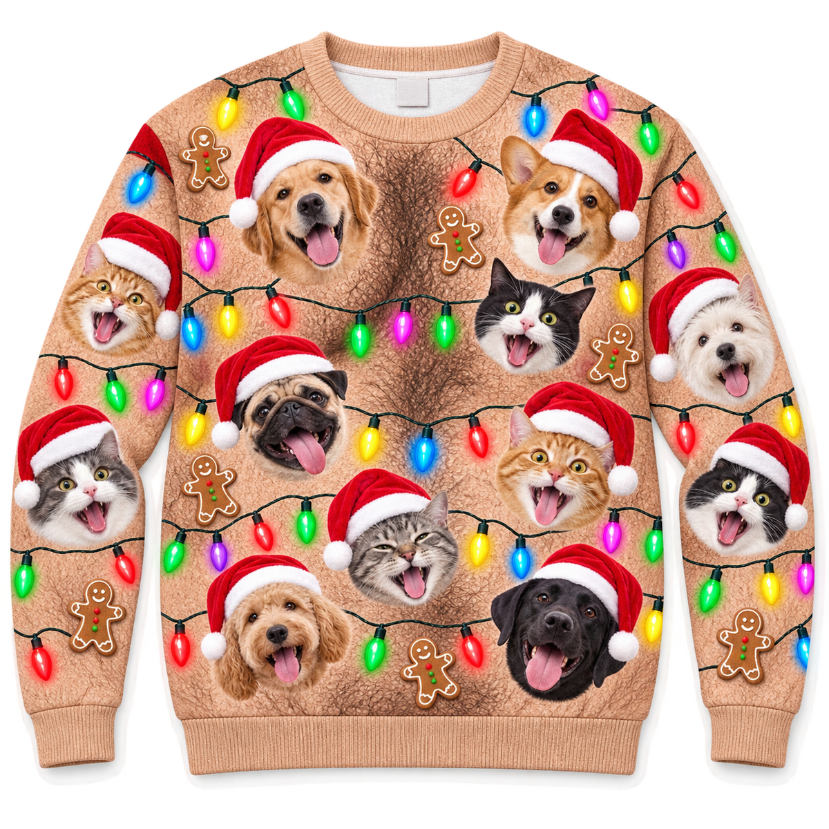 Christmas Sweatshirt, Funny Hairy Chest Holiday Lights Crewneck Top