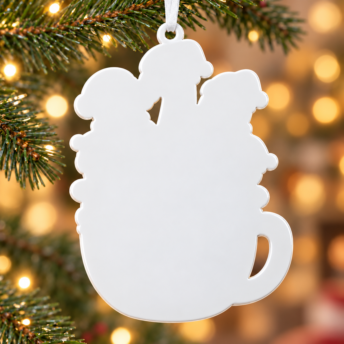Hot Cocoa Mug Snowman and Gingerbread Family Holiday Tree Hanging Decor - 3D Relief Ornament