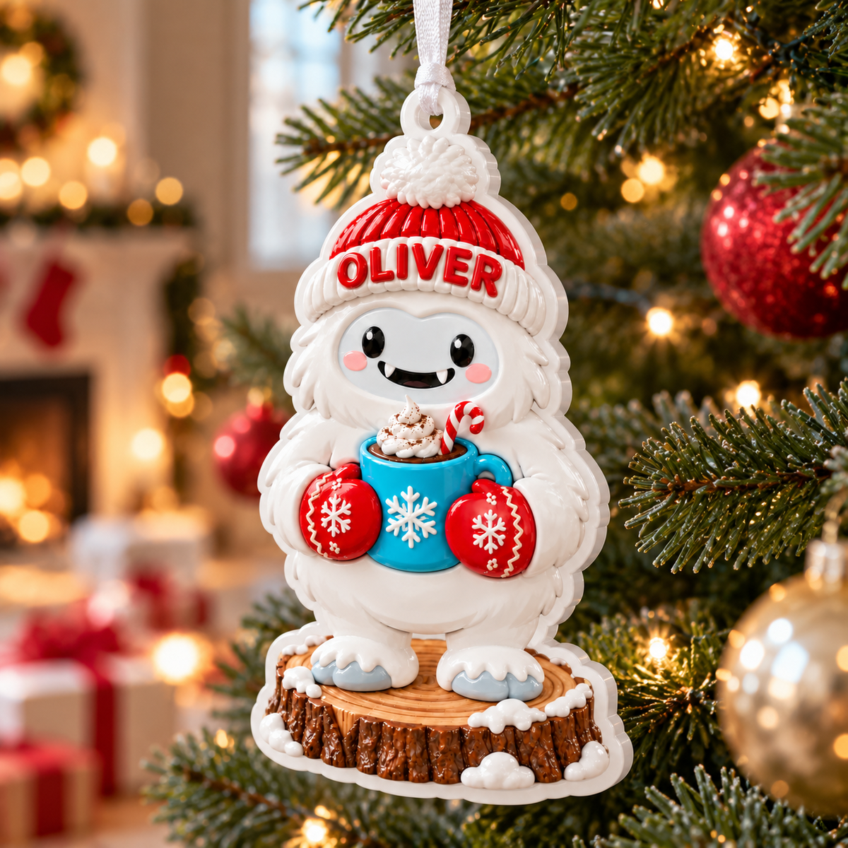 Abominable Snowman Yeti with Hot Cocoa Holiday Tree Accent - 3D Relief Ornament