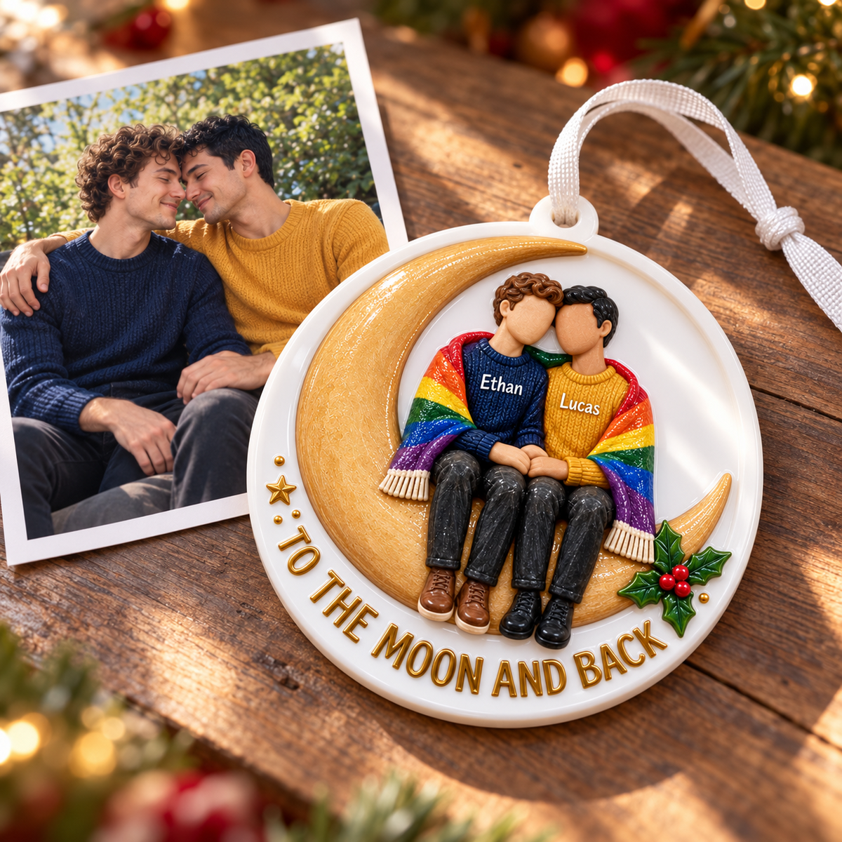Gay Couple Sitting on Crescent Moon with Rainbow Pride Blanket Holiday ...