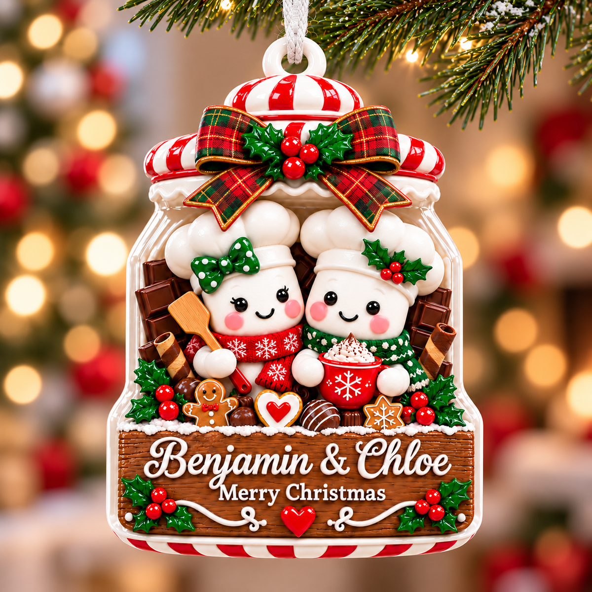 Marshmallow Couple Cookie Jar Christmas Tree Keepsake - 3D Relief Ornament