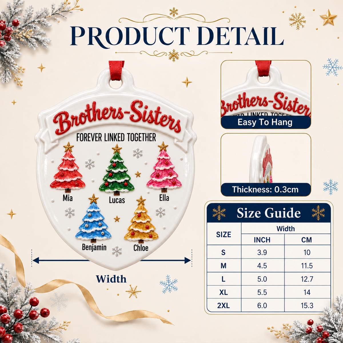 Shield Hanging Keepsake Brothers And Sisters Christmas Trees - 3D Relief Ornament