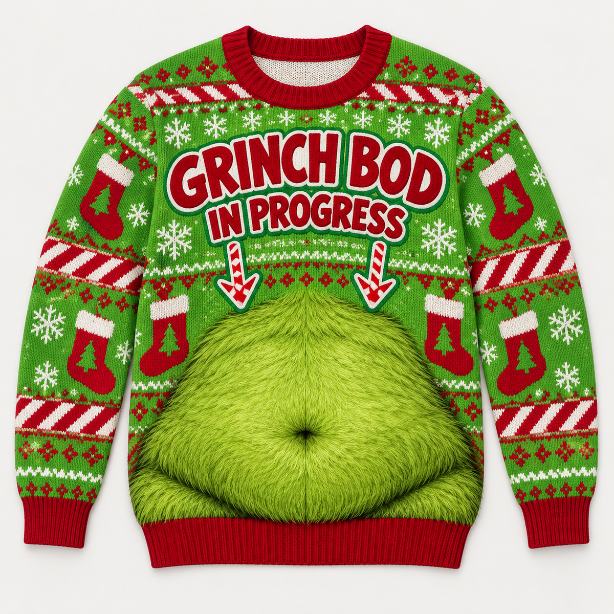 Funny Christmas Sweatshirt Fake Belly Print Novelty Holiday Pullover