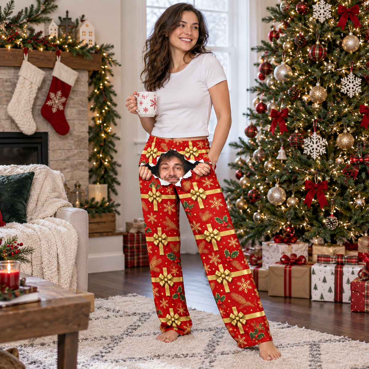 Christmas Wrapping Paper Pajama Pants Novelty Holiday Lounge Bottoms