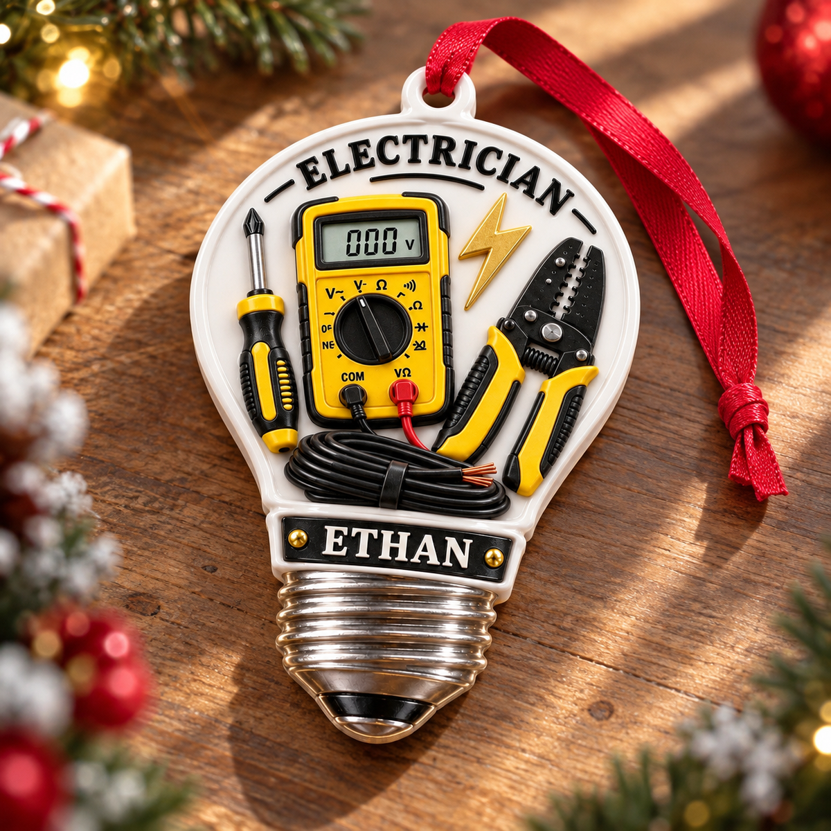 Electrician Light Bulb Shaped Multimeter Wire Tools Holiday Decor - 3D Relief Ornament