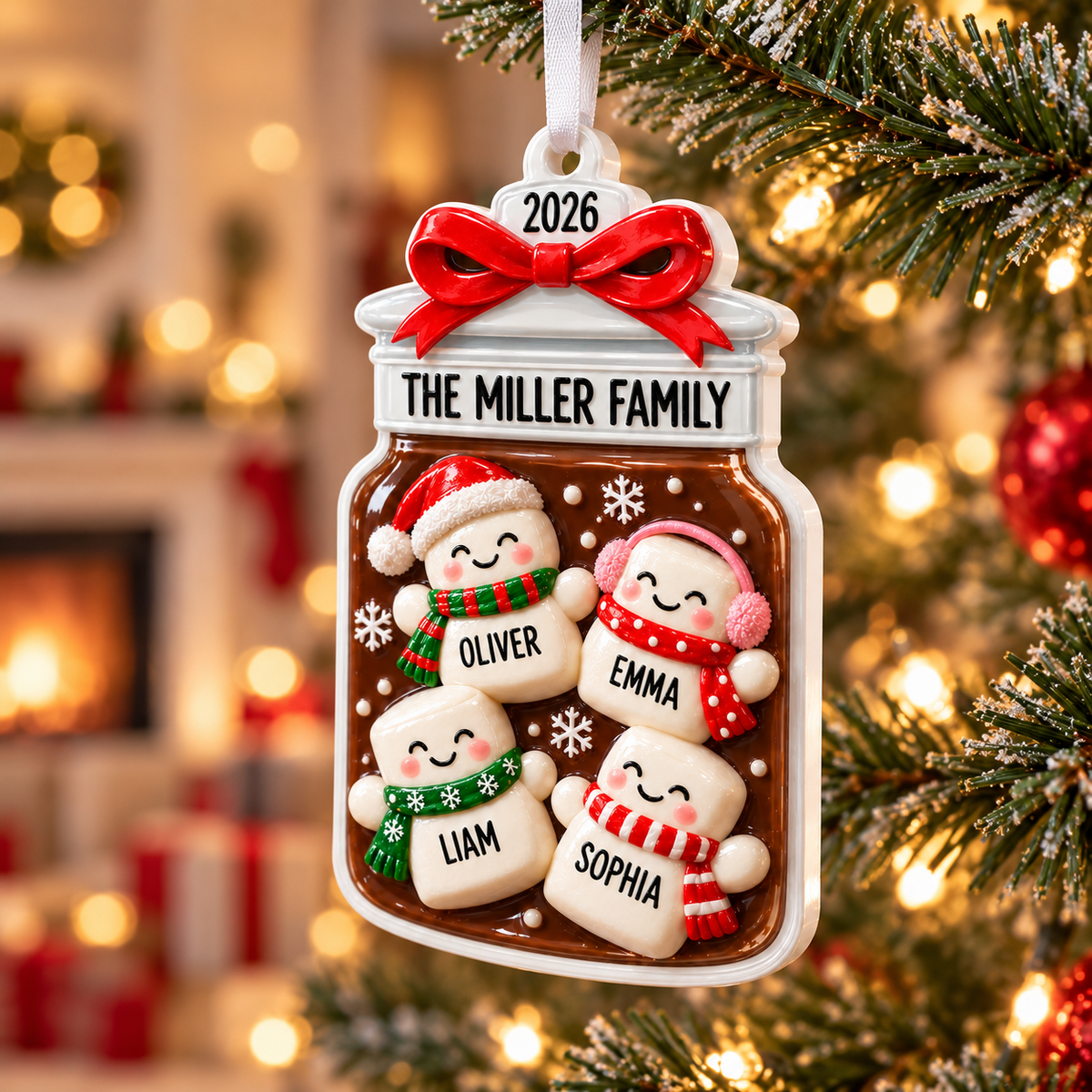 Jar Silhouette Christmas Tree Hanging Plaque, White Acrylic Winter Holiday Decor - 3D Relief Ornament