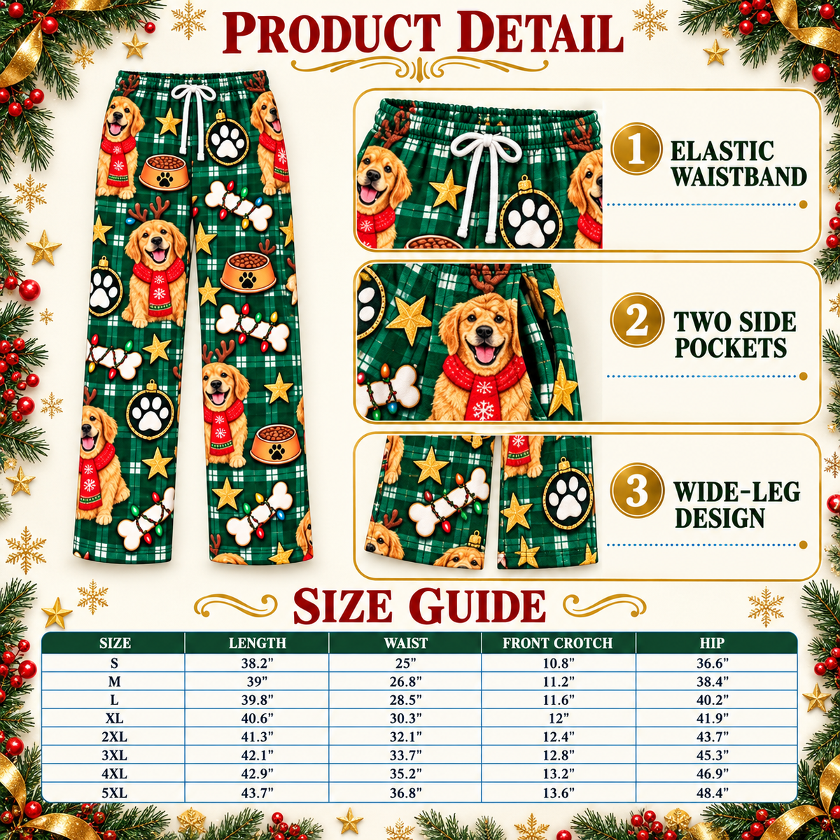 Mens Dog Christmas Pajama Pants Plaid Holiday Lounge Bottoms