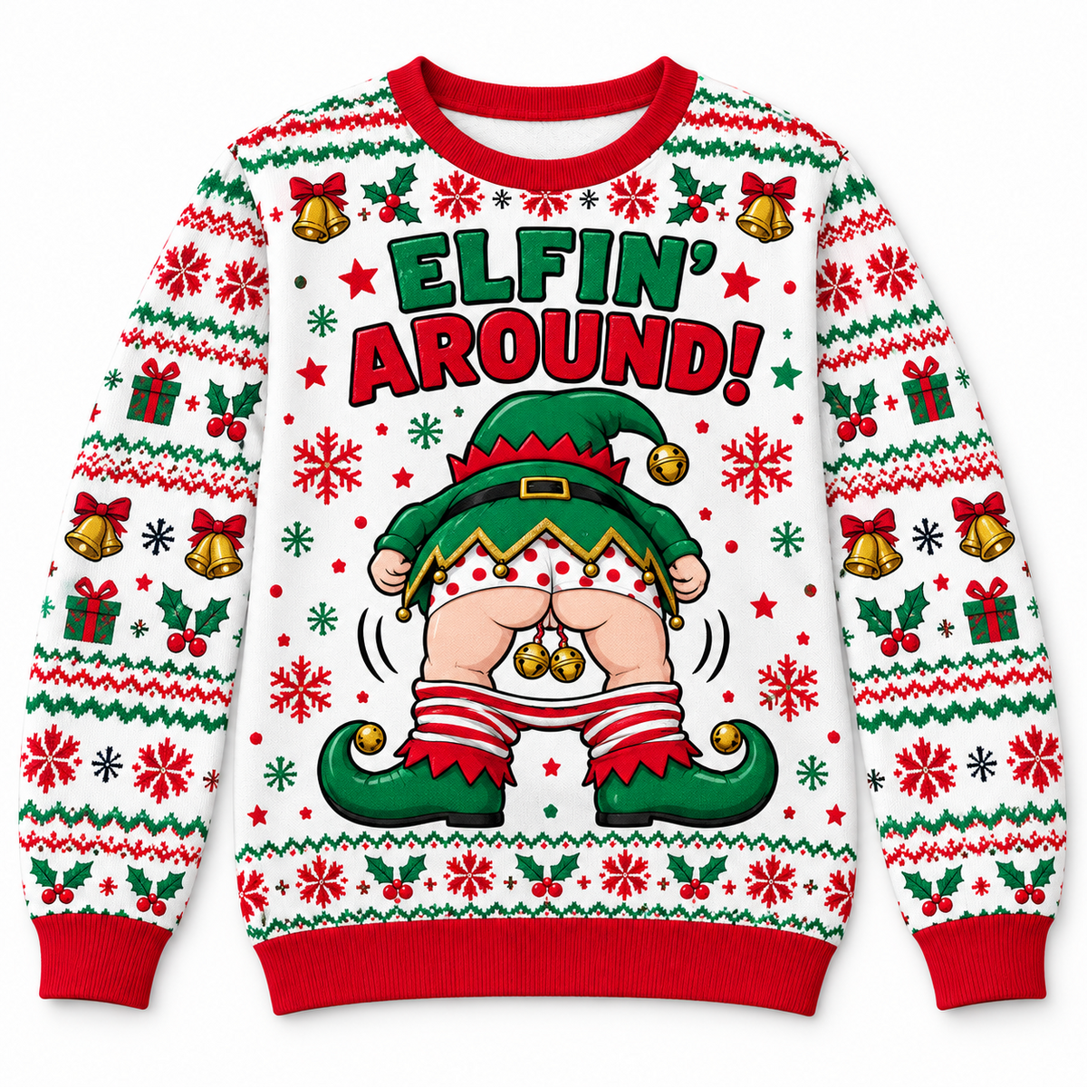 Funny Christmas Sweatshirt Cheeky Jingle Bell Holiday Graphic Crewneck