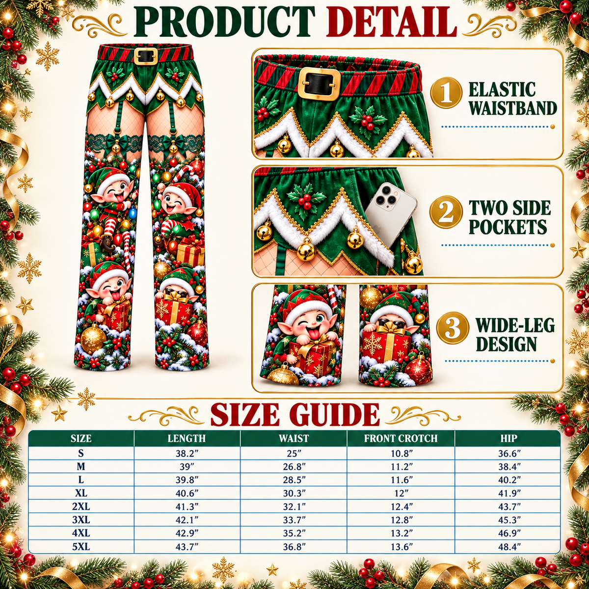 Christmas Pajama Pants Womens Novelty Holiday Printed Trousers