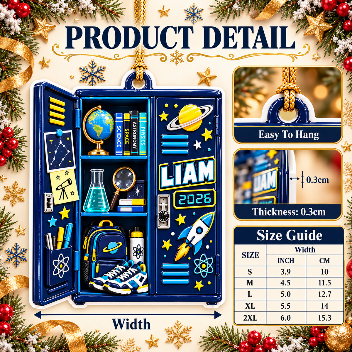 Blue School Locker Astronomy Science Theme Hanging Keepsake - 3D Relief Ornament