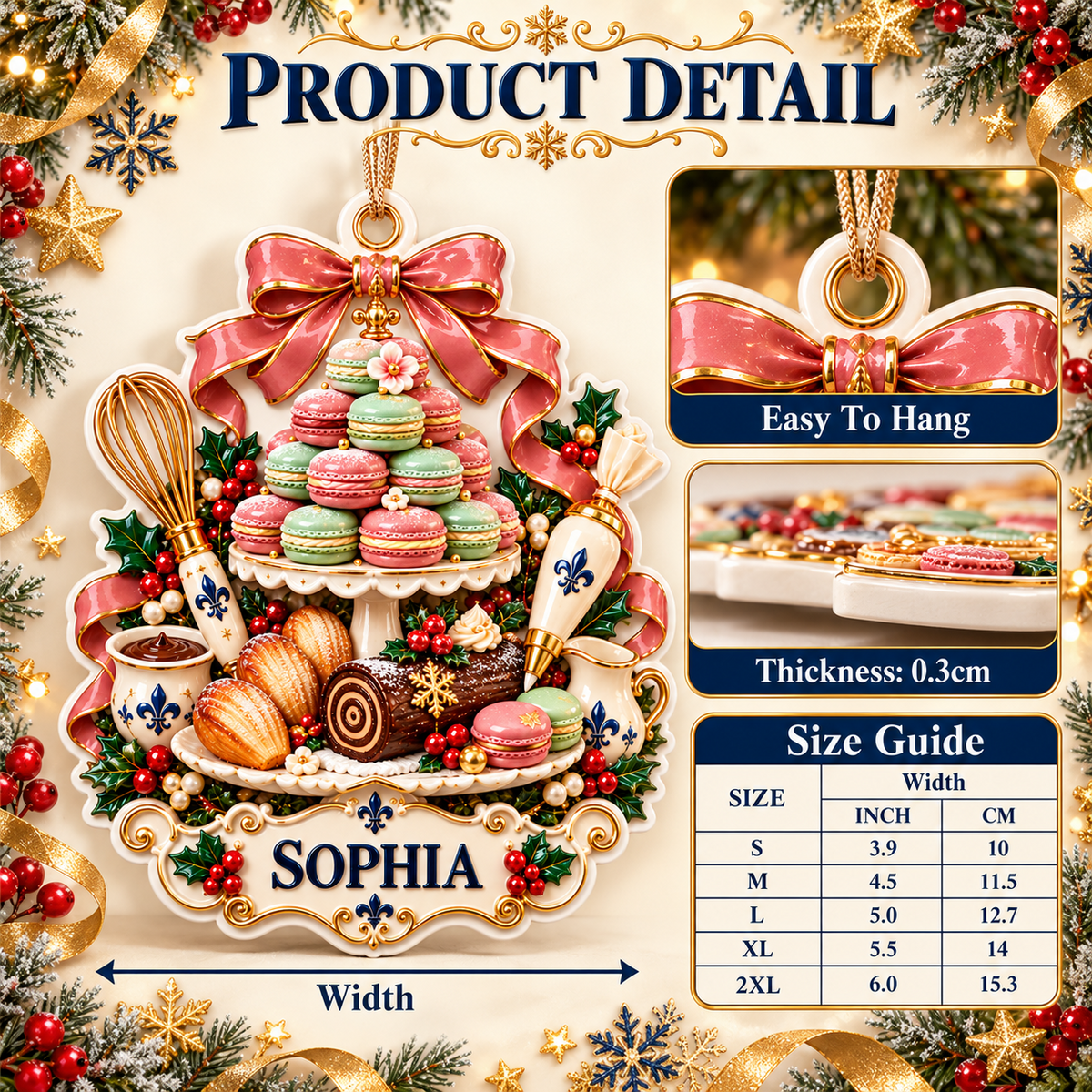 French Bakery Macaron Tower and Pastry Holiday Keepsake - 3D Relief Ornament