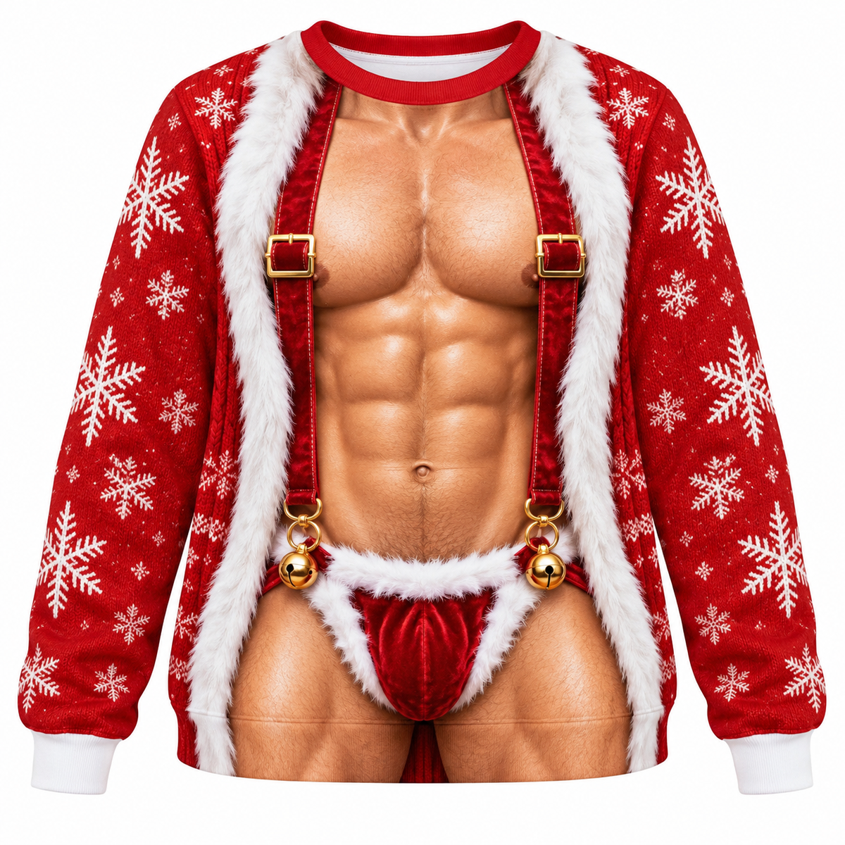 Funny Ugly Christmas Sweatshirt Faux Body Bikini Muscle Print Crewneck
