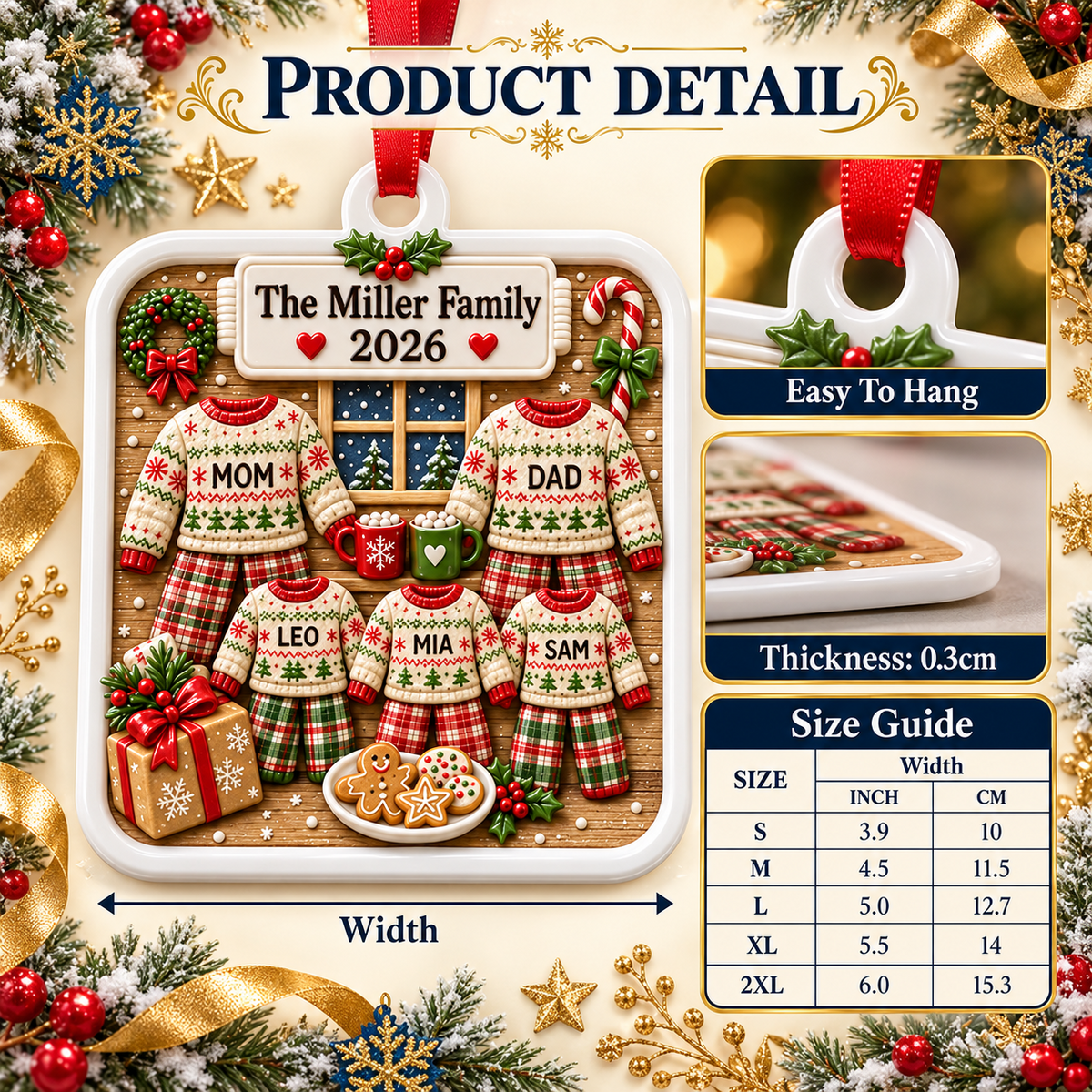 Family Christmas Pajamas Plaque with Sweaters and Cookies Holiday Keepsake - 3D Relief Ornament