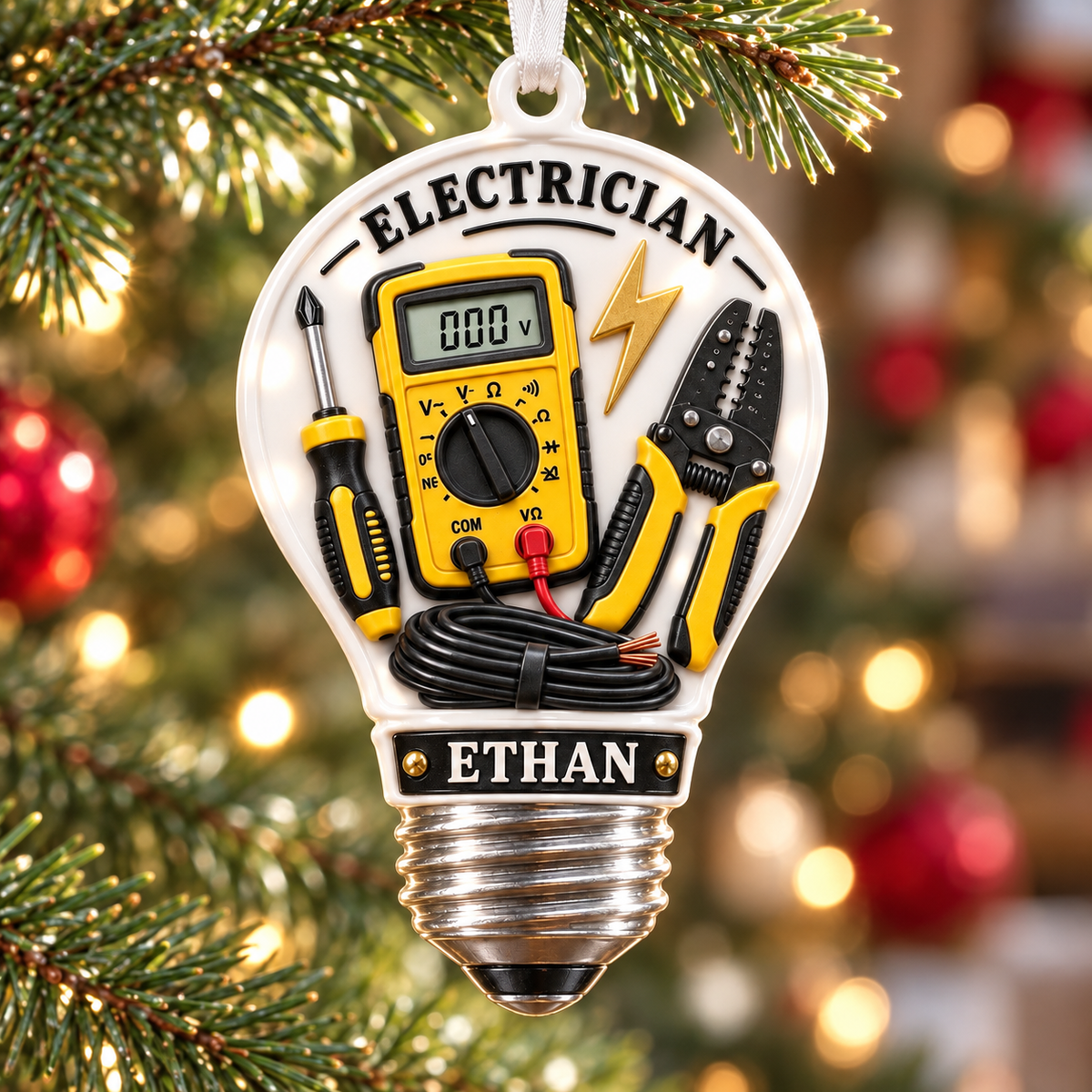 Electrician Light Bulb Shaped Multimeter Wire Tools Holiday Decor - 3D Relief Ornament