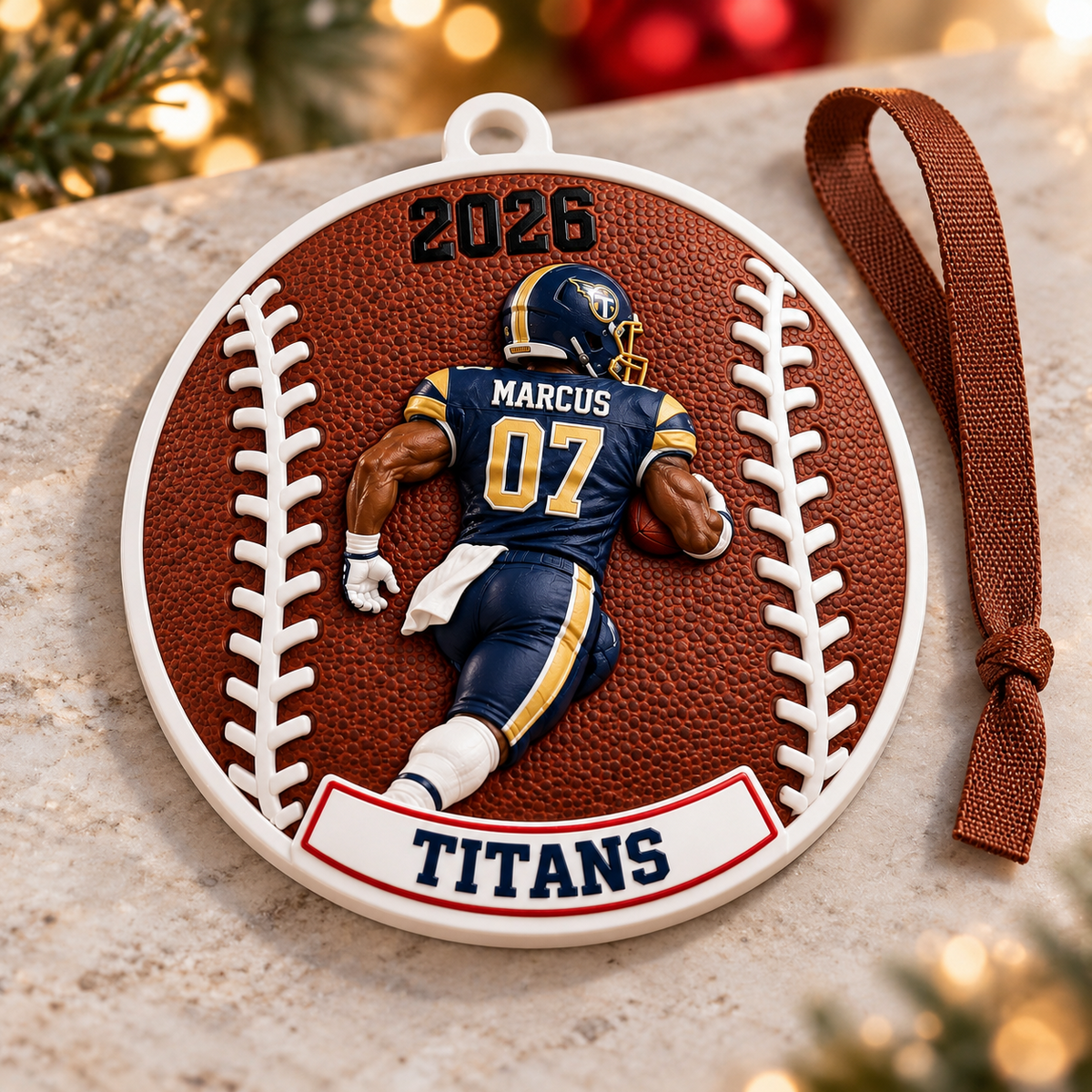 Football Running Back Round Medallion Holiday Tree Keepsake - 3D Relief Ornament