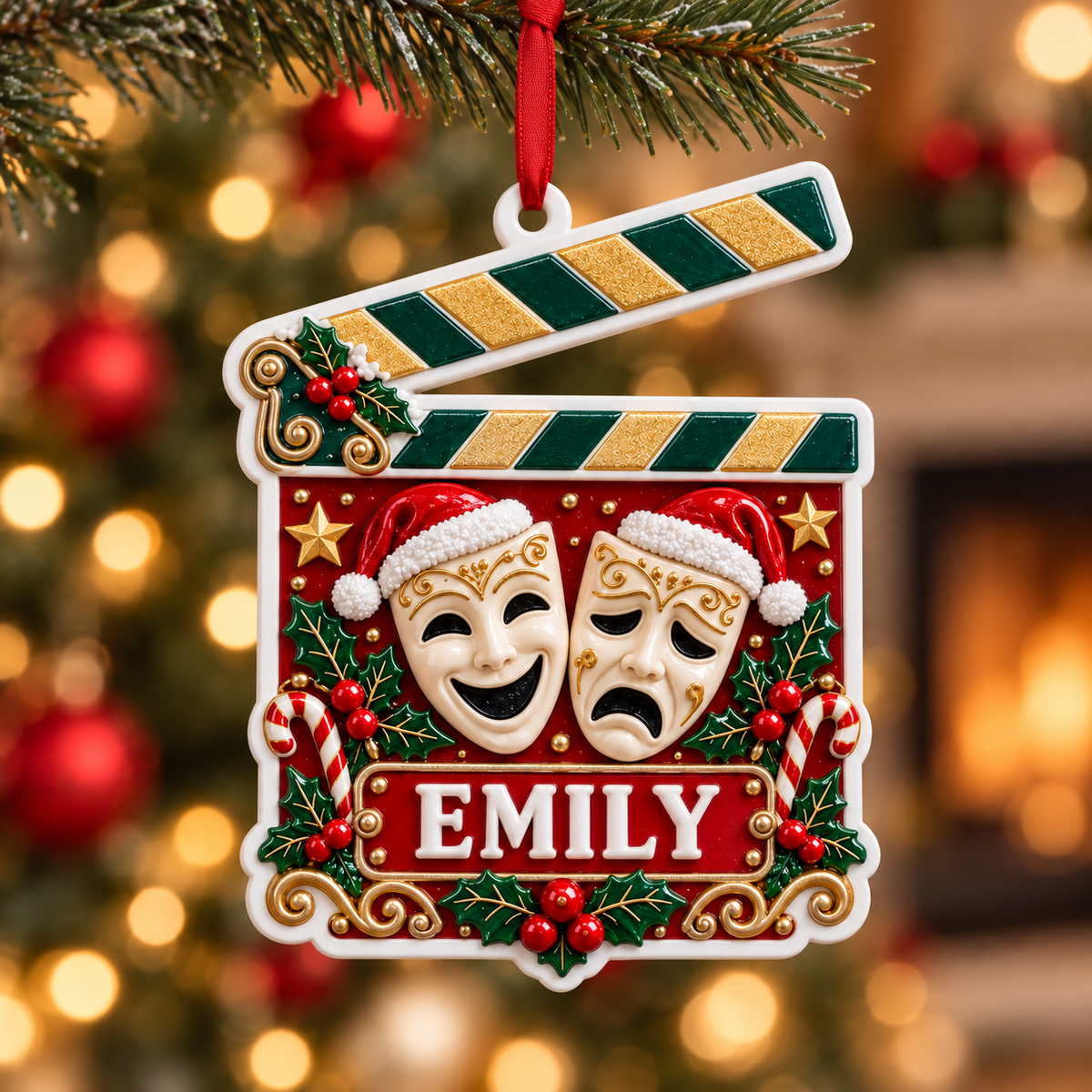 Drama Clapboard Theater Masks Christmas Tree Hanging Keepsake - 3D Relief Ornament