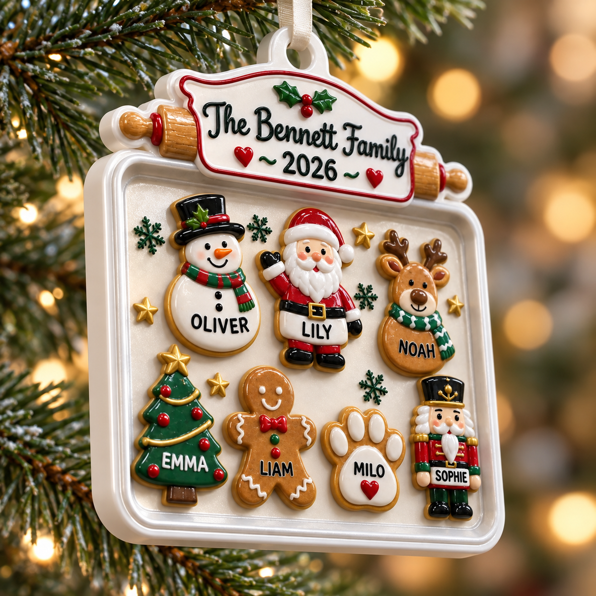 Christmas Cookie Baking Sheet Tree Decoration with Rolling Pin - 3D Relief Ornament