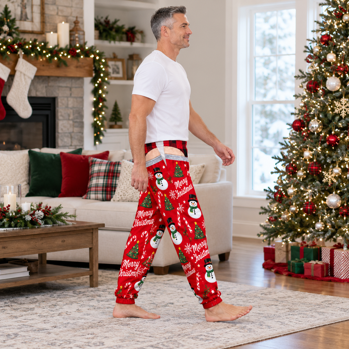 Mens Christmas Gag Pajama Pants Novelty Boxer Waistband Joggers
