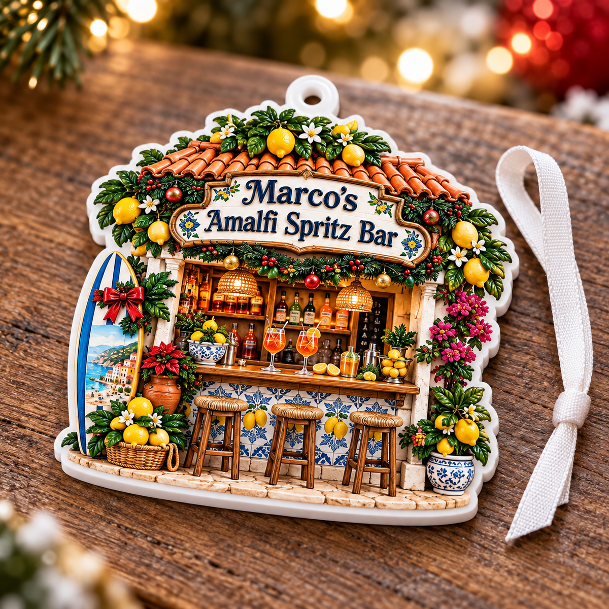 Italian Amalfi Coast Spritz Bar Holiday Hanging Decor - 3D Relief Ornament