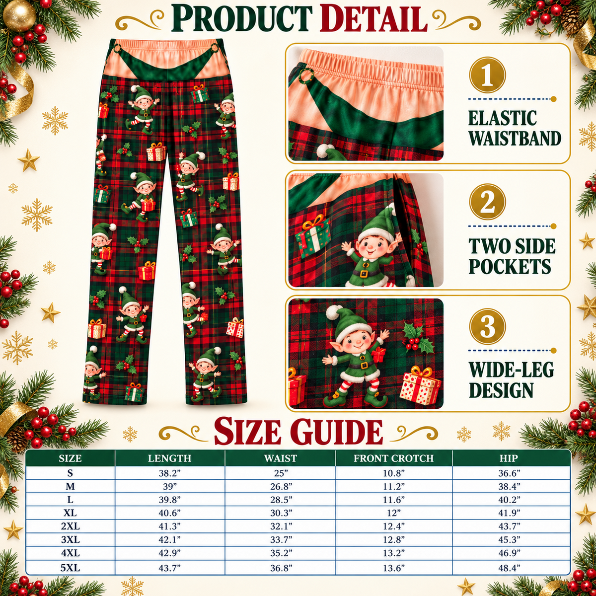 Novelty Christmas Pajama Pants with Pockets Printed Holiday Lounge Bottoms