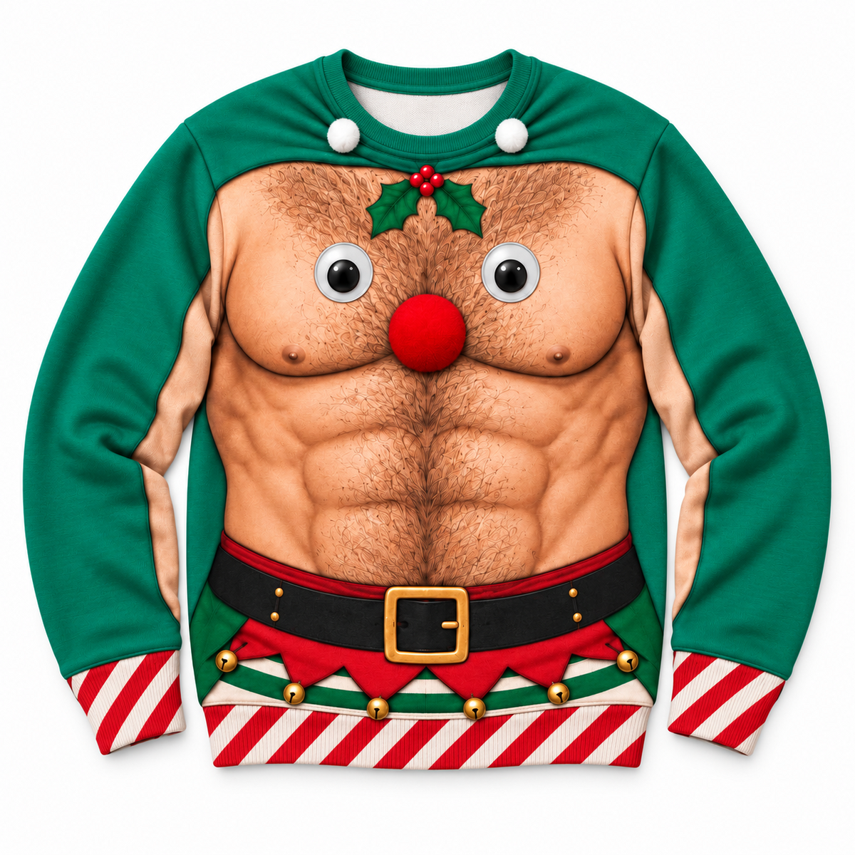 Funny Christmas Sweatshirt Hairy Chest Muscle Reindeer Crewneck