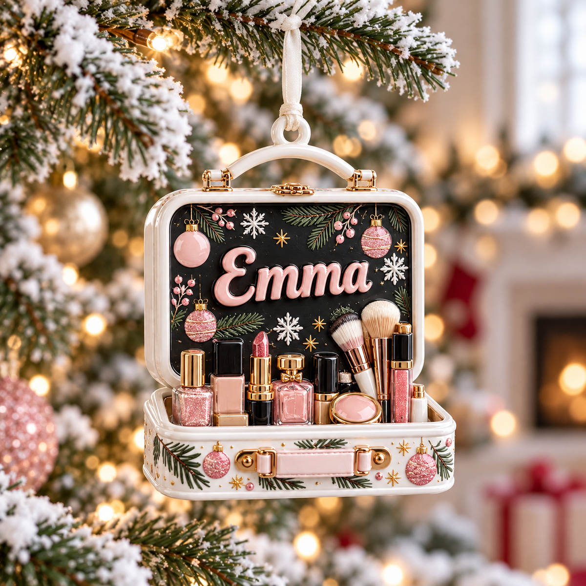 Makeup Vanity Case Holiday Tree Hanging Keepsake - 3D Relief Ornament