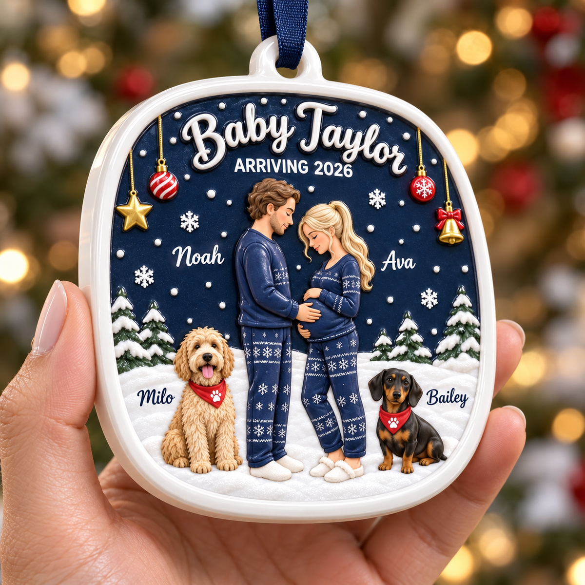 Expecting Parents Pregnancy Announcement with Dogs Plaque - 3D Relief Ornament