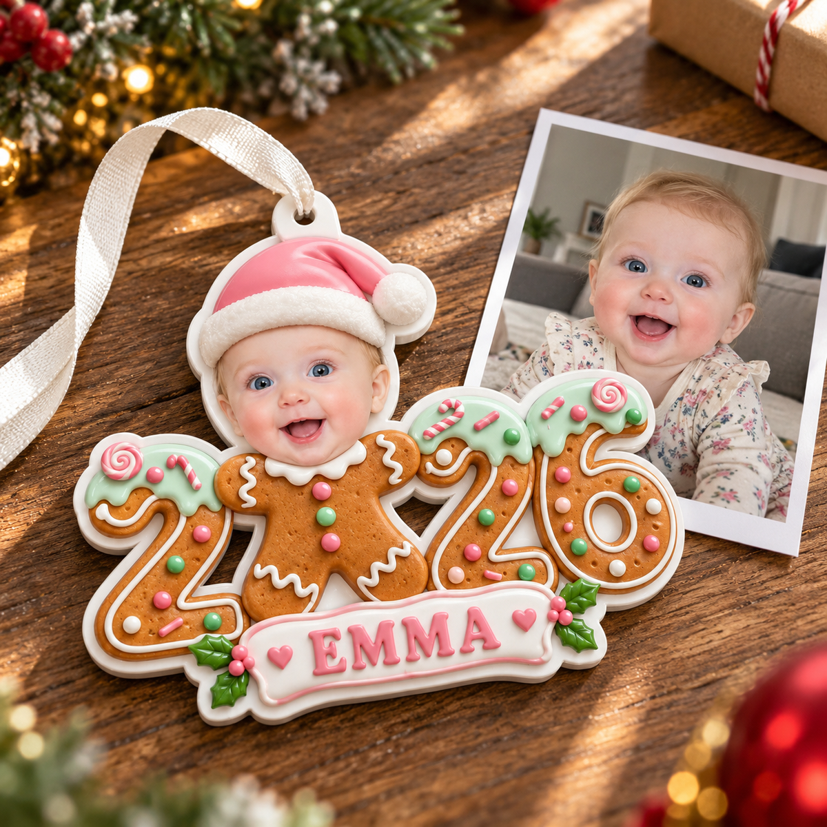 Gingerbread Cookie 2026 Baby Christmas Tree Hanging Holiday Keepsake - 3D Relief Ornament