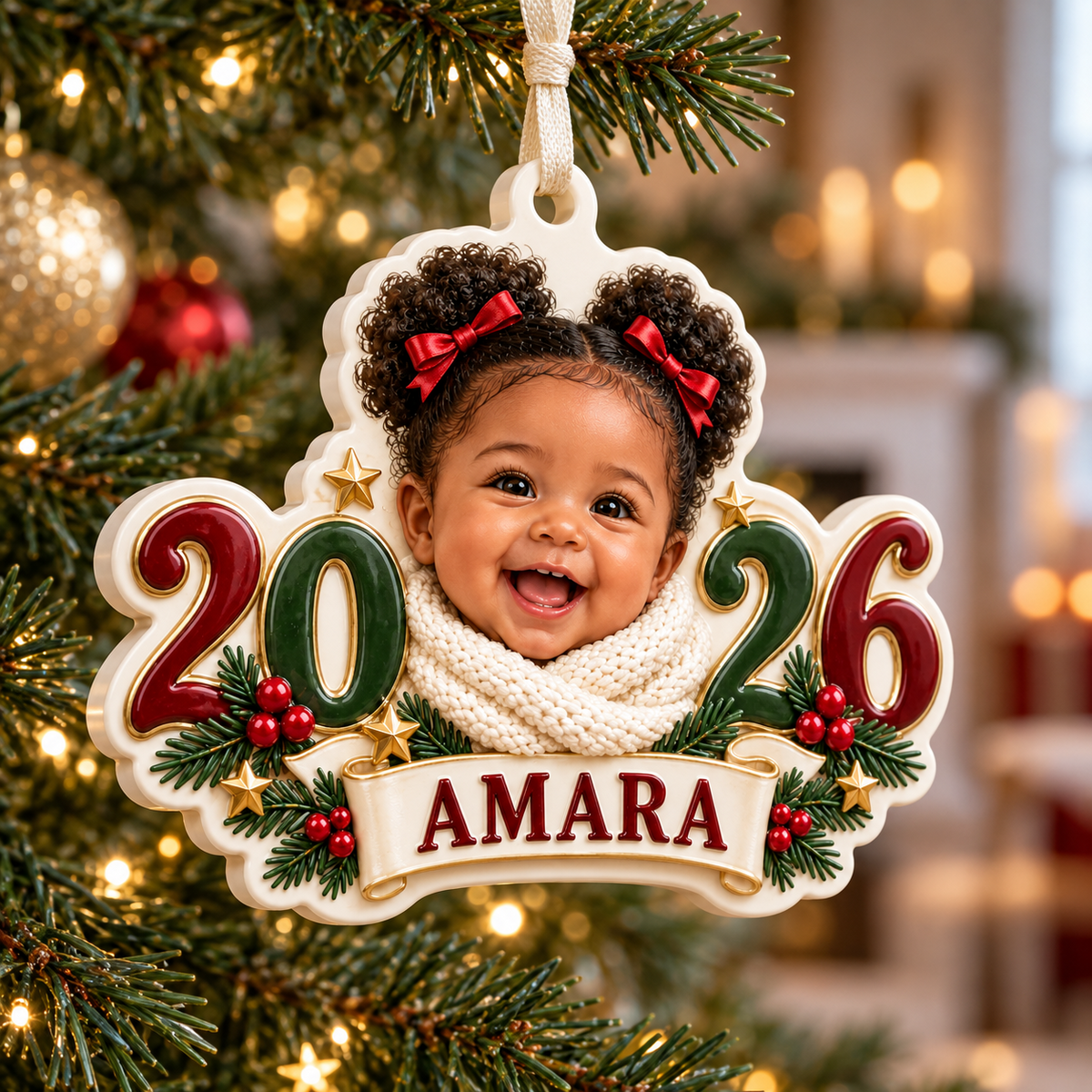 Baby Photo Keepsake 2026 Year Commemorative Ceramic Style Hanging Decor - 3D Relief Ornament