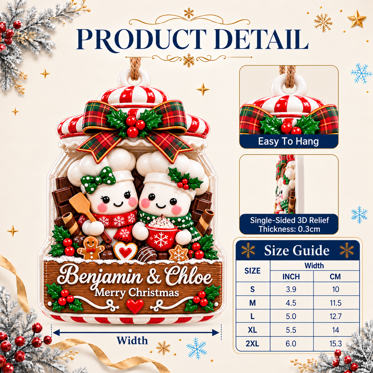 Marshmallow Couple Cookie Jar Christmas Tree Keepsake - 3D Relief Ornament