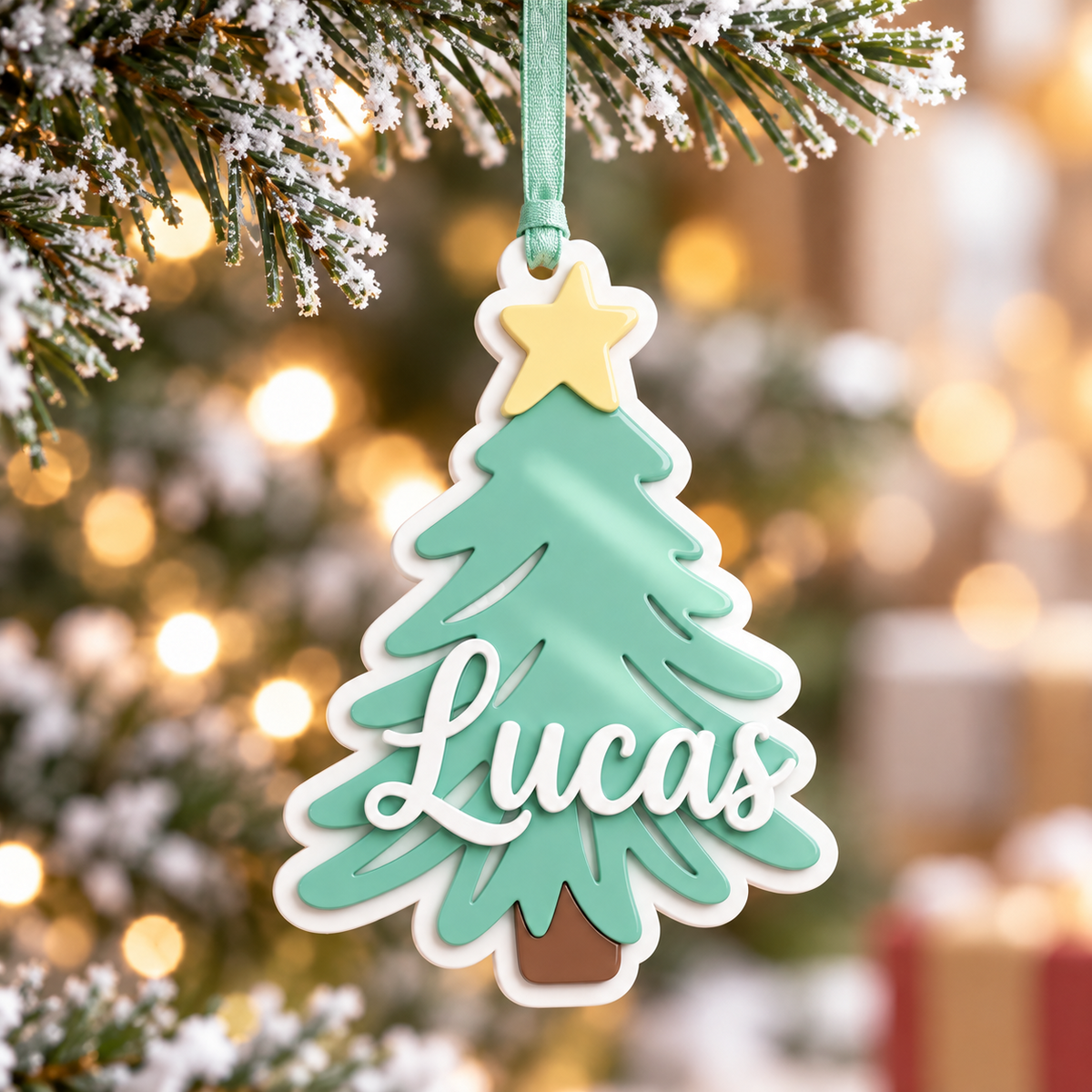 Layered Christmas Tree Holiday Hanging Decoration in Mint Green - 3D Relief Ornament